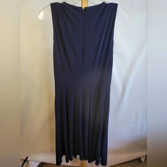 Lauren Ralph Lauren Navy Blue Dress Size  4 Beaded Fit and Flare - Picture 6 of 7